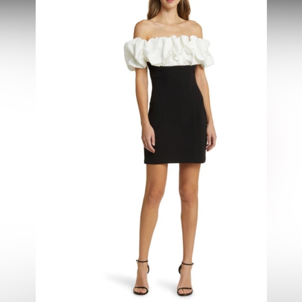 MISHA COLLECTION Black and White Off-Shoulder Mini Dress
